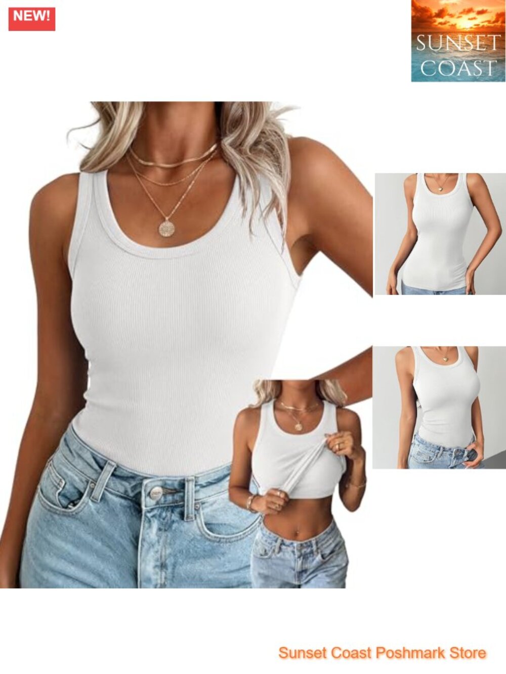 Zeagoo Women's Tank Top with Built-In Bra Sleeveless Ribbed Crew Neck Racerback